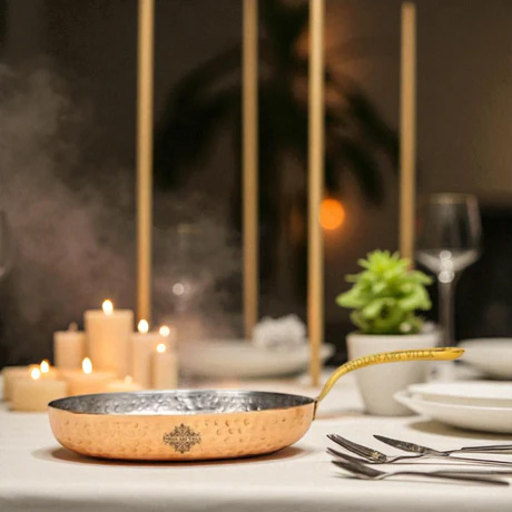 Pure Copper Oval Pan Inside Tin Lining with Brass Handle